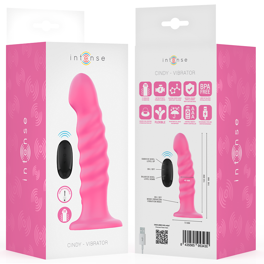 INTENSE CINDY VIBRATEUR TAILLE L DESIGN SPIRALE 10 VIBRATIONS ROSE TELECOMMANDE