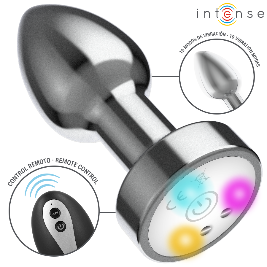 INTENSE PLUG ANAL VIBRANT EN METAL AVEC LUMIERES LED ET TELECOMMANDE TAILLE S