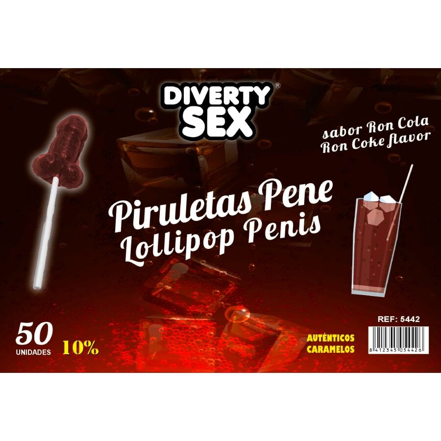 DIABLO GOLOSO 50 SUCETTES PENIS SAVEUR RON COLA 10 ALCOOL