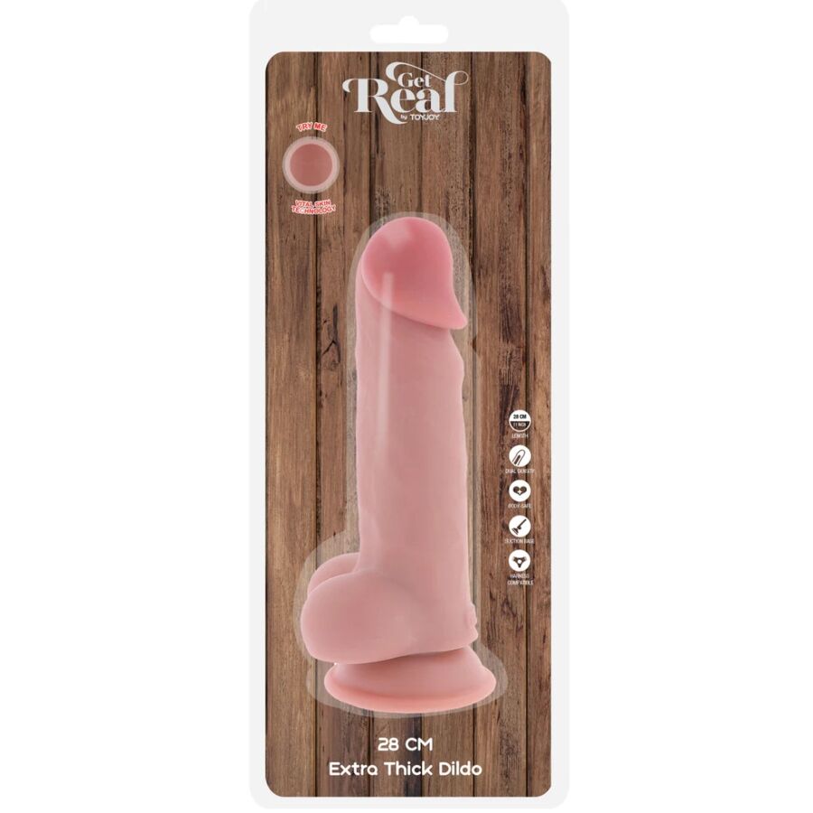 Gode double densité 28 cm avec testicules — vue de profil