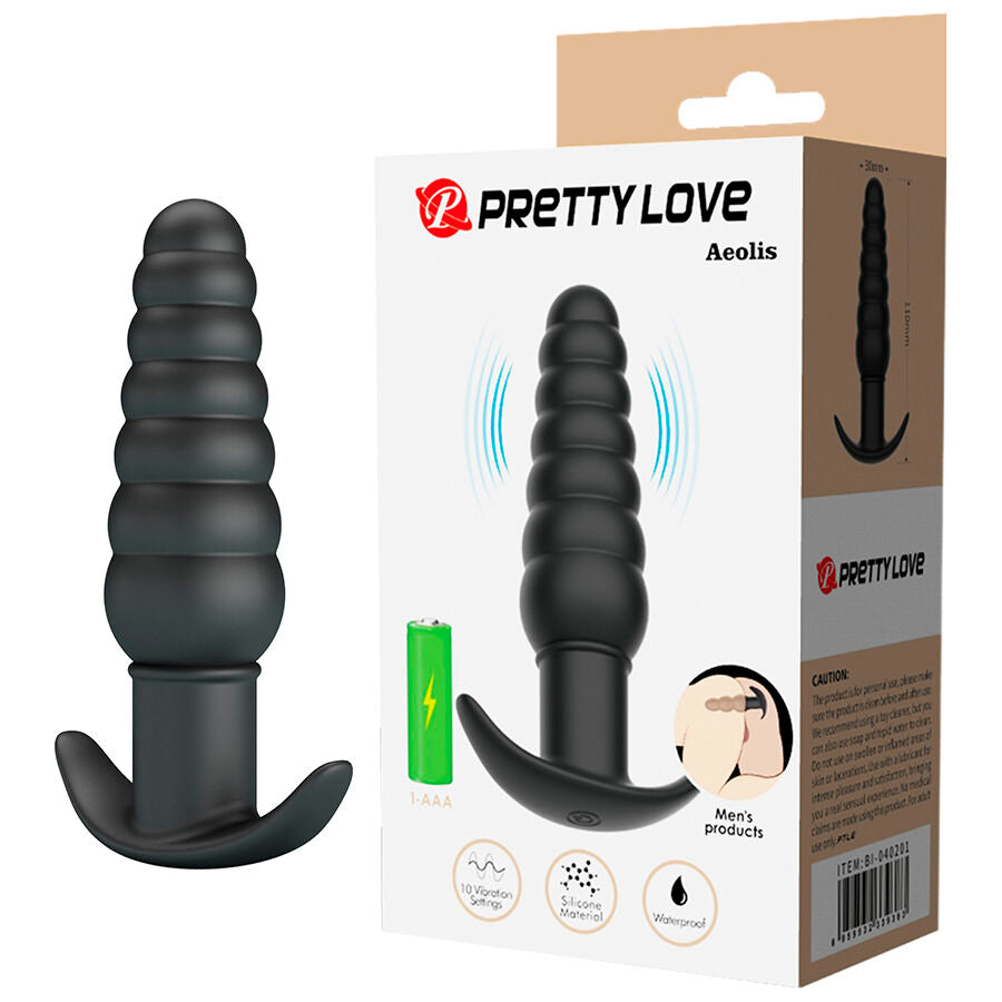 Plug anal vibrant silicone nervuré 11 cm base T-stop — Aeolis · Pretty Love Bottom · Plugs Vibrants