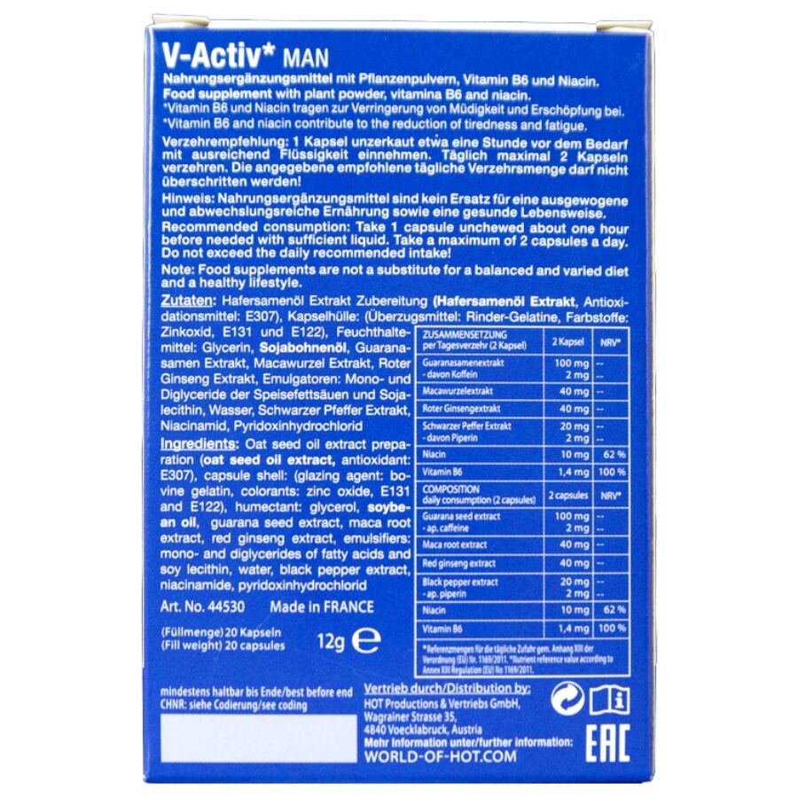 HOT V ACTIV CAPSULES HOMME 20 UNITES