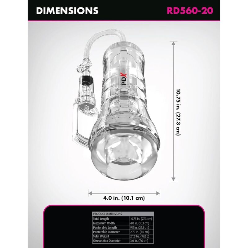 PDX ELITE VIEWTUBE VAC XXL MANGE TRANSPARENTE AVEC POMPE D ASPIRATION 273 CM