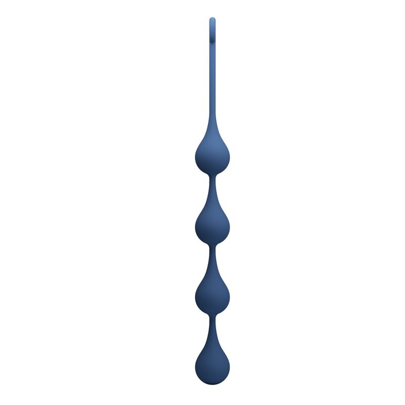 Profilansicht: blaue Waterdrop XL Analkette auf weißem Hintergrund