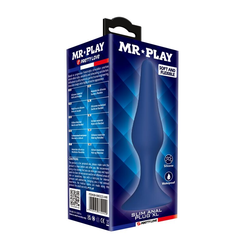 blauer Slim XL Analplug, Verpackung und Produktansicht