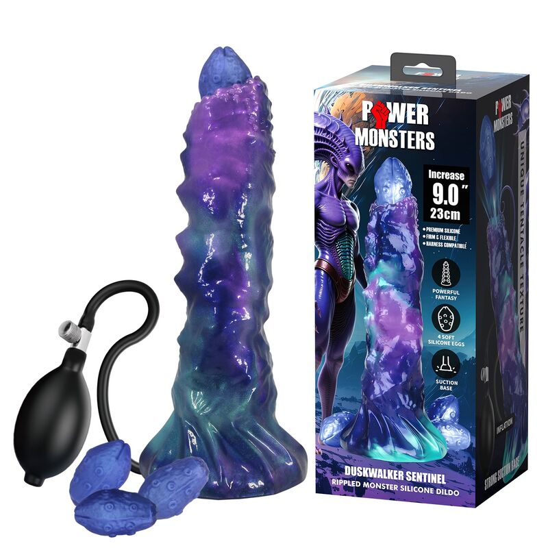 Gode Duskwalker Sentinel, sa poire et ses œufs posés à côté de la boîte Power Monsters