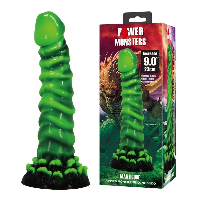 Boîte Power Monsters Manticore et le gode vert debout, mention 9.0 pouces / 23 cm
