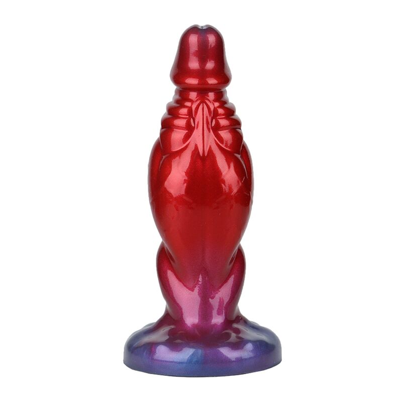 Plug gonflable Shadow Behemoth en silicone rouge et bleu, avec sa poire de gonflage