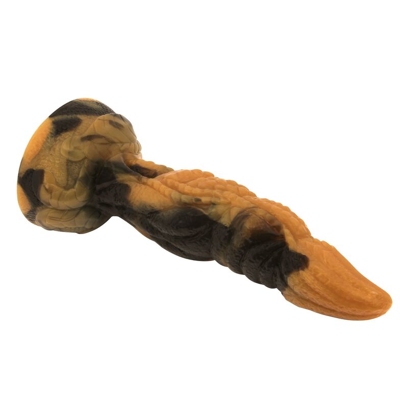 Tyrannosaurus dildo lying down, asymmetric texture and suction-cup base