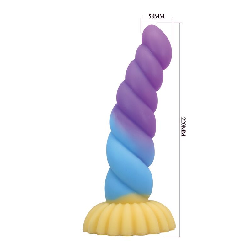 Schéma coté du gode Unicorn avec ses dimensions en millimètres