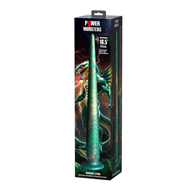 Boîte Power Monsters Verdant Titan, gode queue de dragon en silicone 47 cm