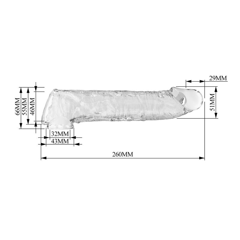 Maßzeichnung von Silas: Länge 26 cm, Hüllenöffnung 4,6 cm und Ringöffnung 3,2 cm