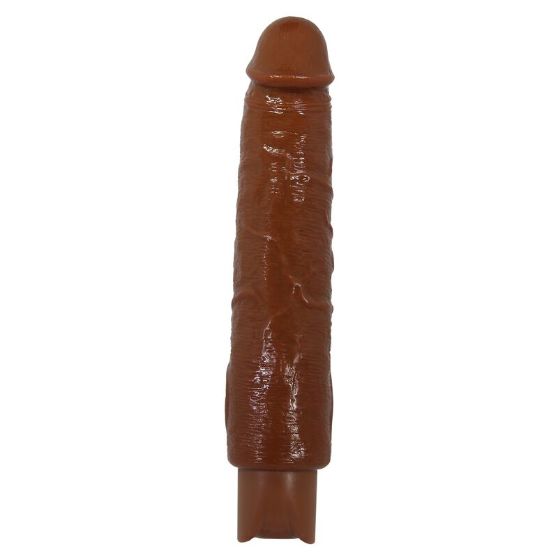 Vue de face du vibrateur Soren marron, avec gland sculpté et tige veinée
