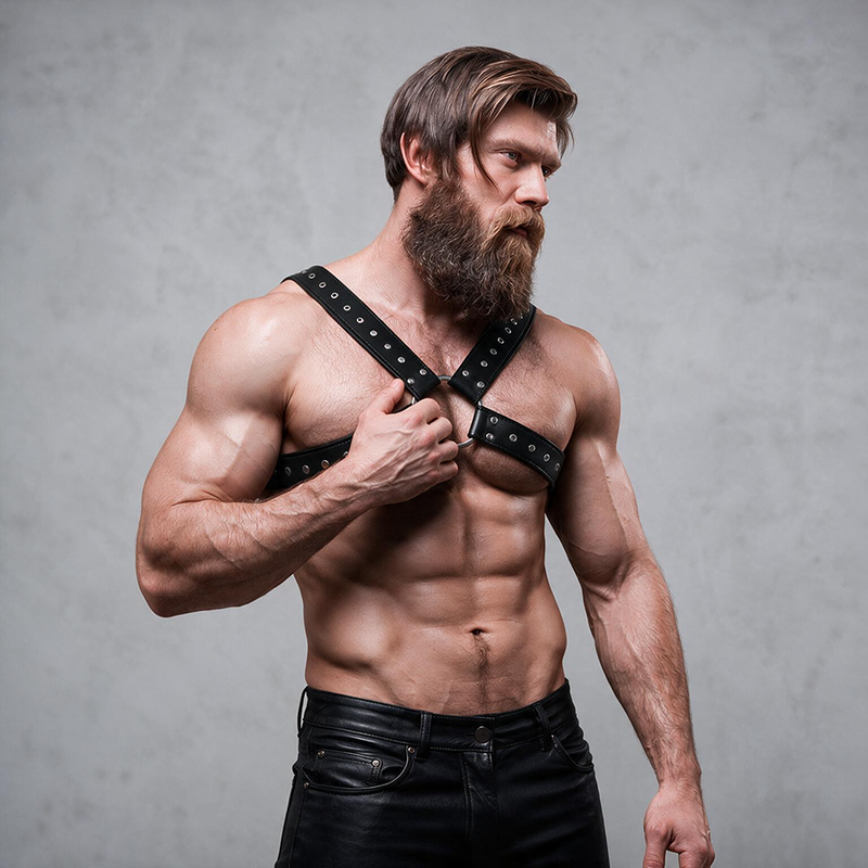 FETISH SUBMISSIVE ATTITUDE HARNAIS DE POITRINE CROISE EN ECO CUIR POUR HOMMES AVEC CLOUS