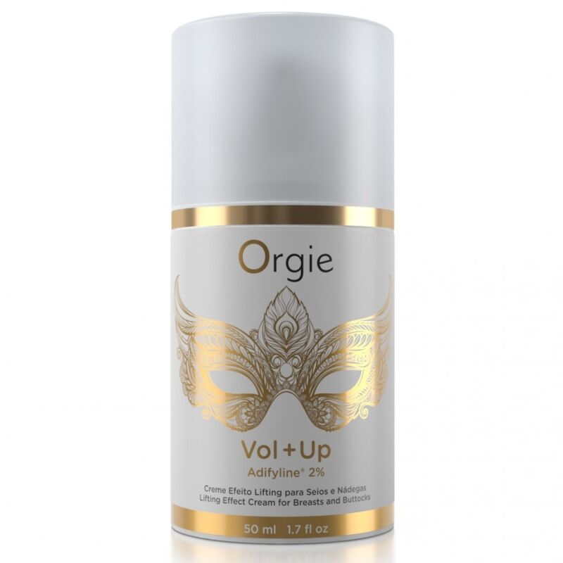 Flacon airless blanc et doré de crème Orgie Vol+Up