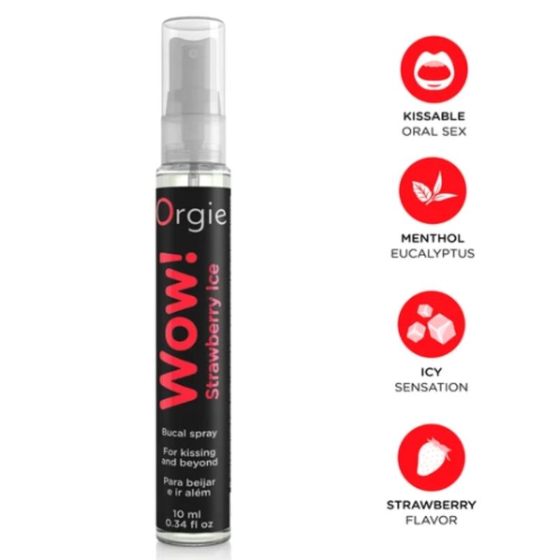 Flacon Wow! Strawberry Ice 10 ml avec pictogrammes menthol, eucalyptus, effet glacé et fraise