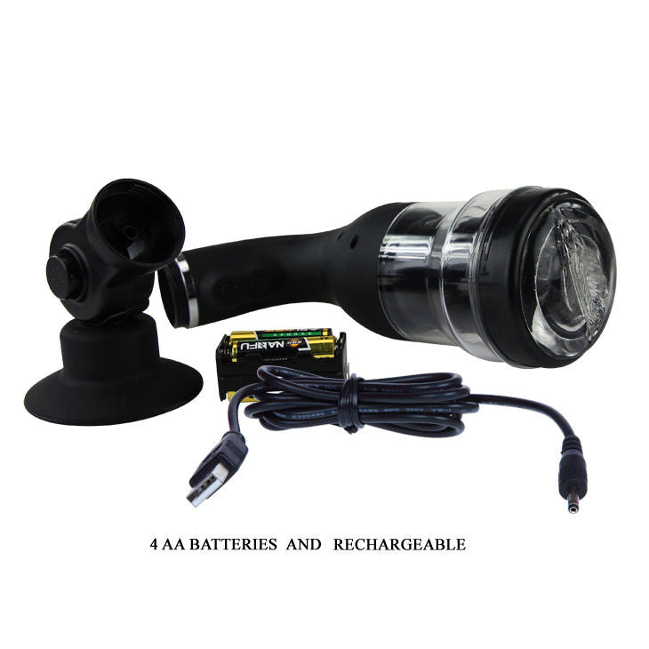 Masturbateur automatique rotatif 5 modes avec support ventouse — vue de trois-quarts