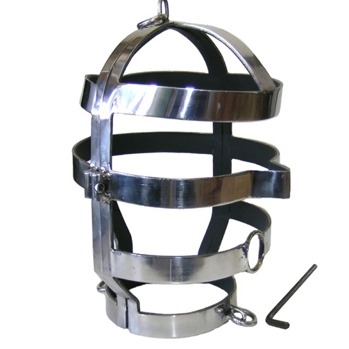 Masque-cage acier avec collier intégré et anneaux — emballage