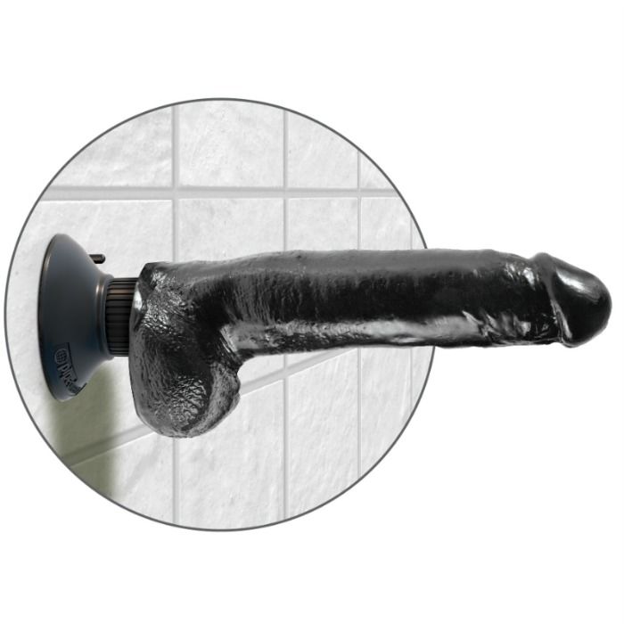 Gode vibrant réaliste noir 23 cm avec testicules — vue détaillée