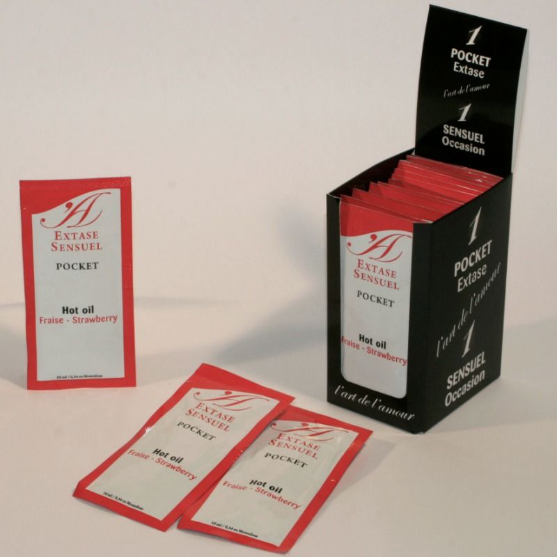 Huile massage chauffante fraise dosette 10 ml — emballage