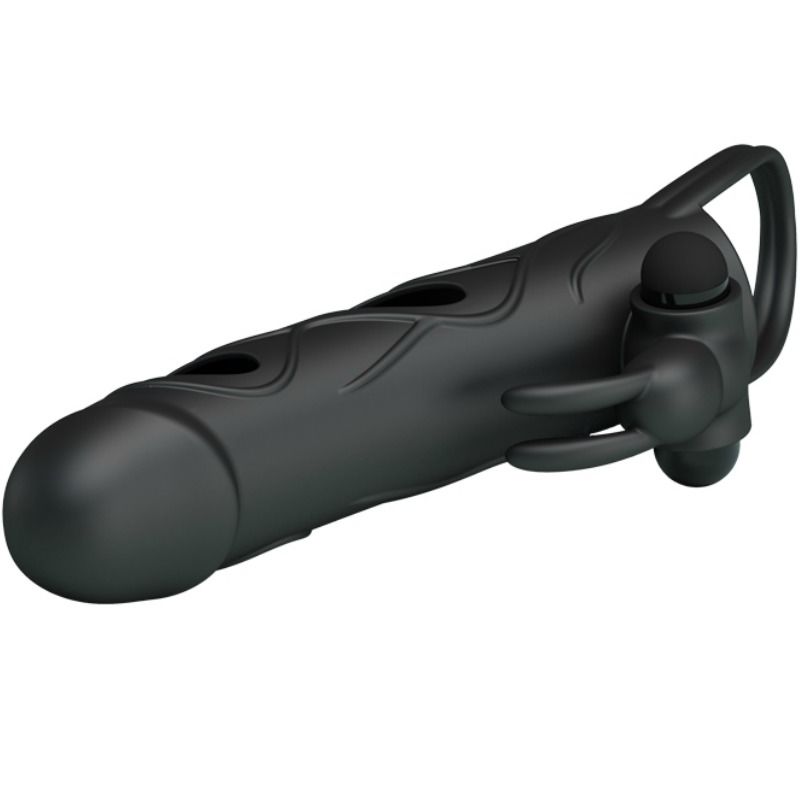 Gaine pénienne vibrante avec stimulateur 14 cm — présentation