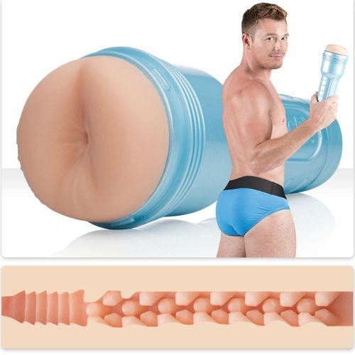 Realistic Brent Corrigan anus masturbator with ribbed sleeve and blue body
