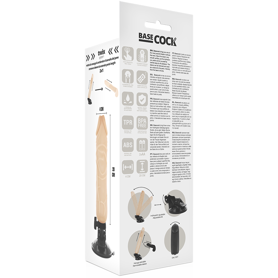 Gode vibrant réaliste 20 cm extenseur 2-en-1 Télécommande Filaire — emballage