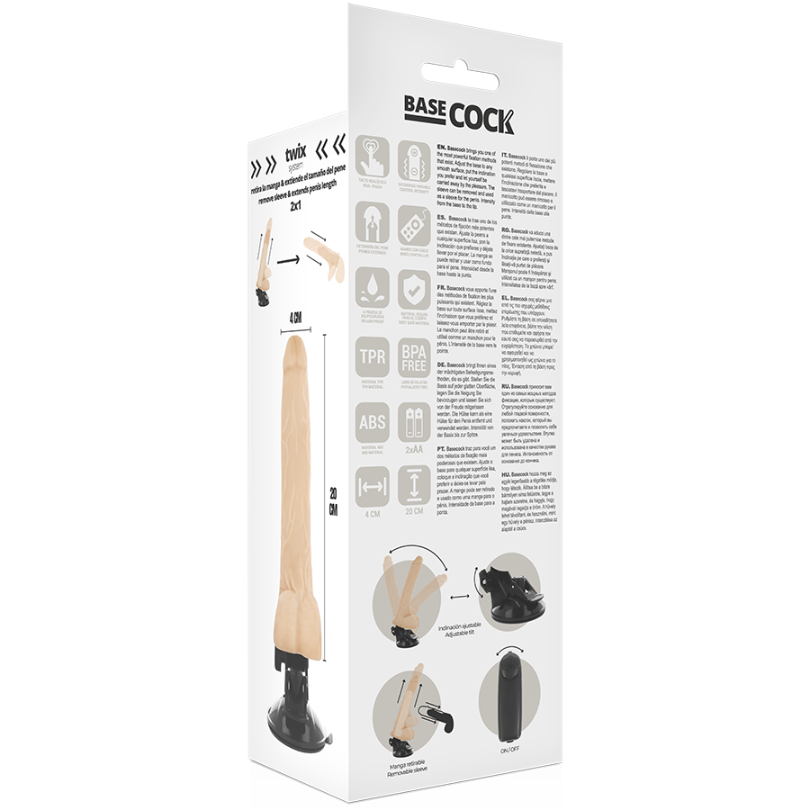Gode vibrant réaliste testicules 20 cm avec télécommande filaire — emballage