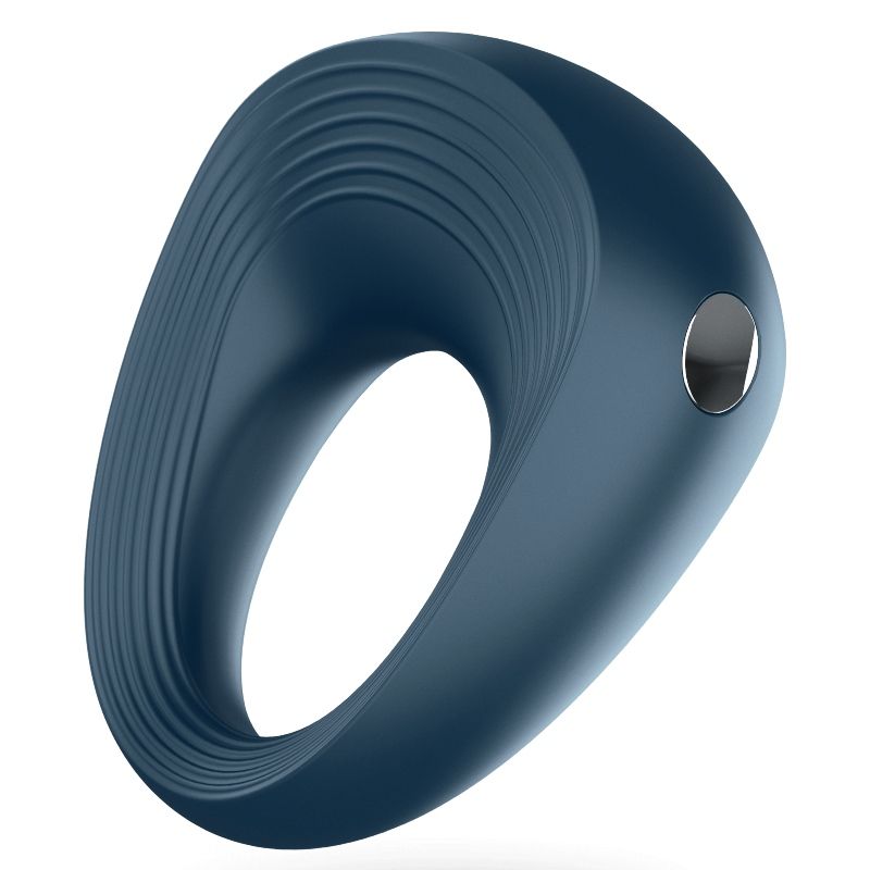 Vibrating cock ring by Satisfyer, rechargeable 10-mode model in blue silicone for intimate pleasure.