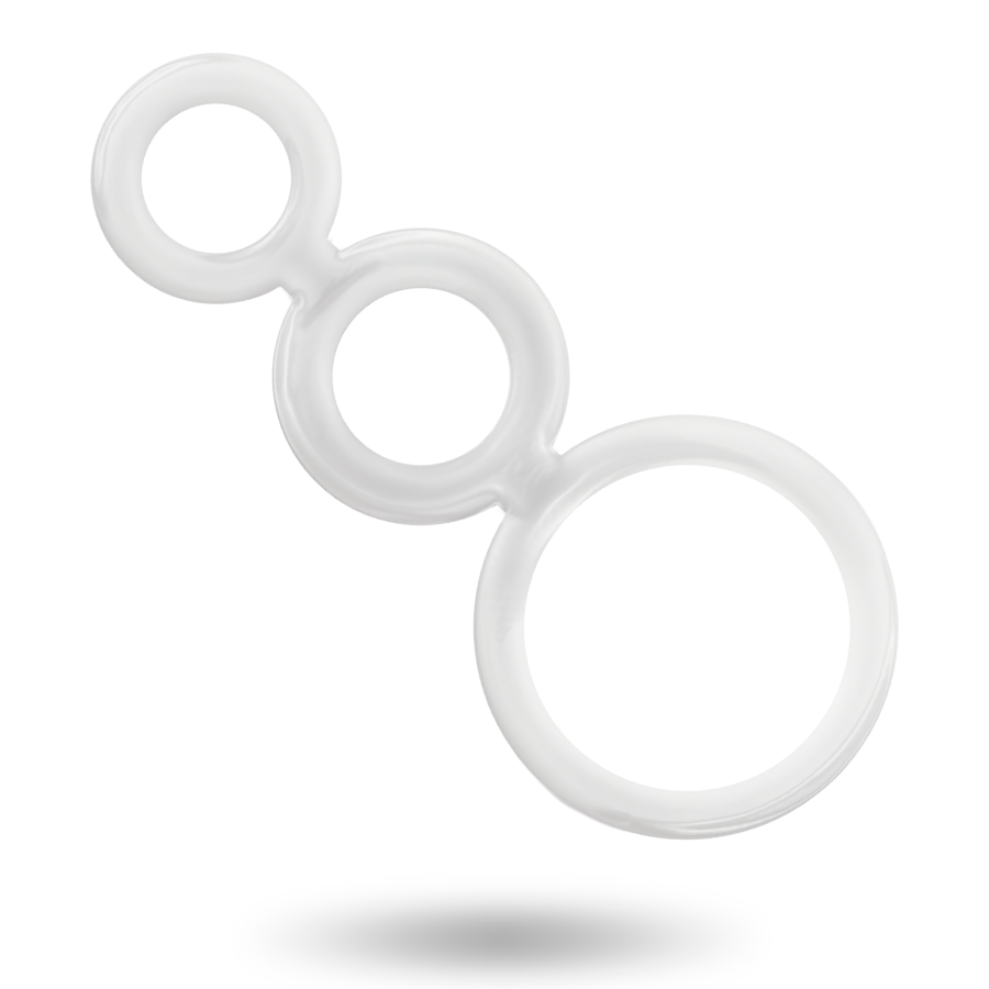 Triple cockring relié transparent — gros plan