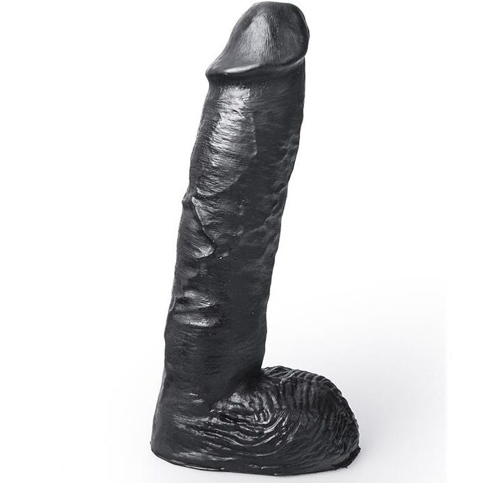 Realistischer Mickey Hung System Dildo aus schwarzem PVC, 24 cm, mit Hoden und Hung System Anschlussbasis