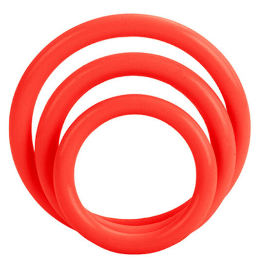 Set 3 cockrings silicone rouge 3,25 - 3,5 - 4,5 cm — Tri-Rings · Calexotics · Cockrings silicone