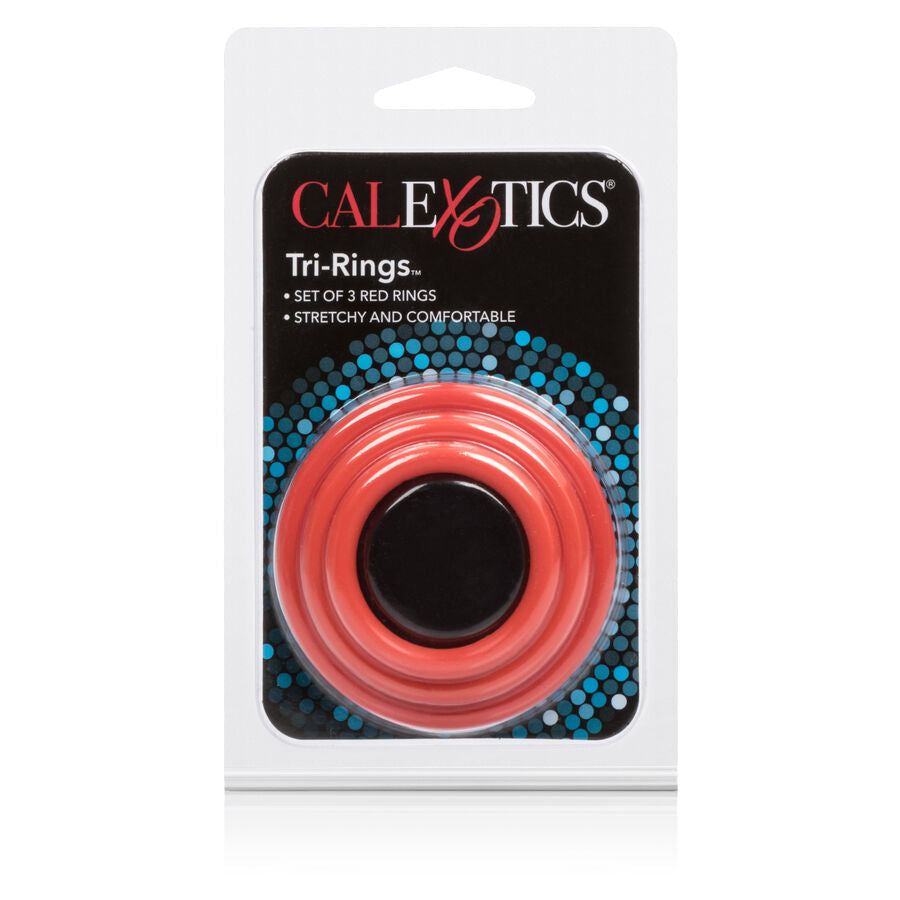 Set 3 cockrings silicone rouge 3,25 - 3,5 - 4,5 cm — vue de profil