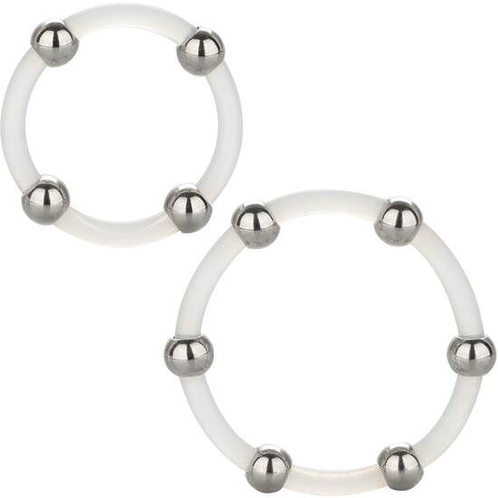 Set 2 cockrings silicone 4,5 et 5 cm billes acier — Steel Beaded Set · Calexotics · Cockrings silicone