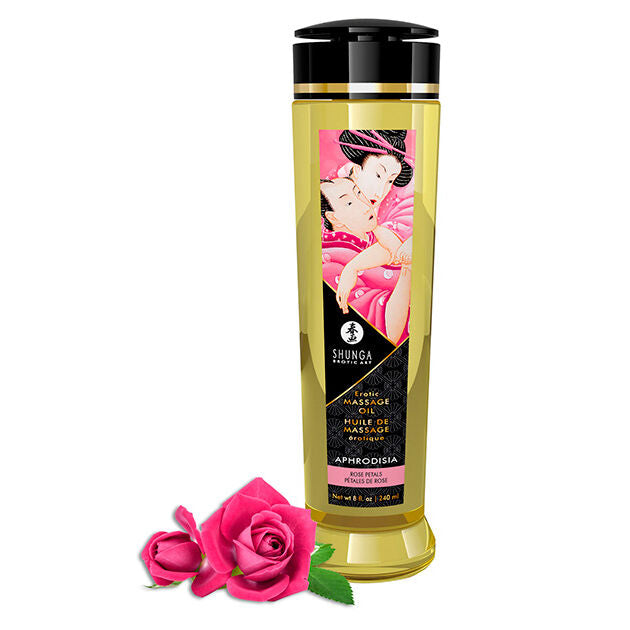 Huile de massage érotique rose 240 ml — Aphrodisia · Shunga Oils · Huiles aromatisées
