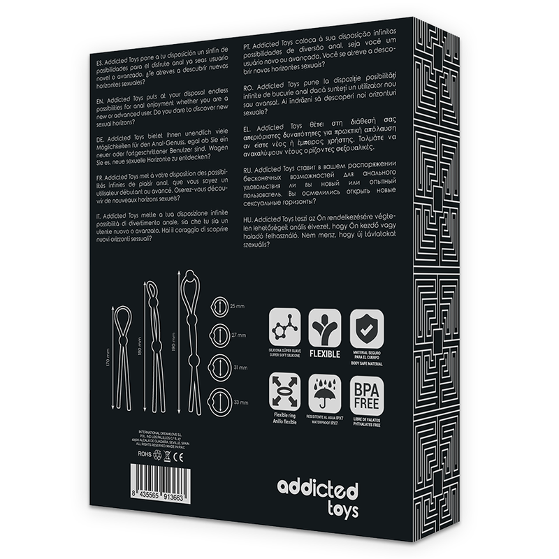 Kit 7 cockrings lassos et anneaux silicone noir — emballage