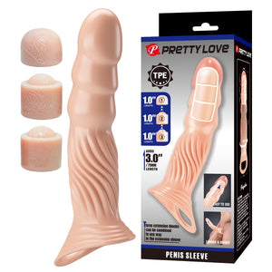 Gaine d'extension pénienne réaliste +7,5 cm avec 3 embouts couleur peau