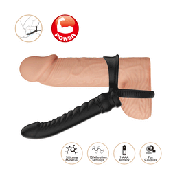 Double-Penetration Cock Ring Strap with Ribbed Dildo — Merritt