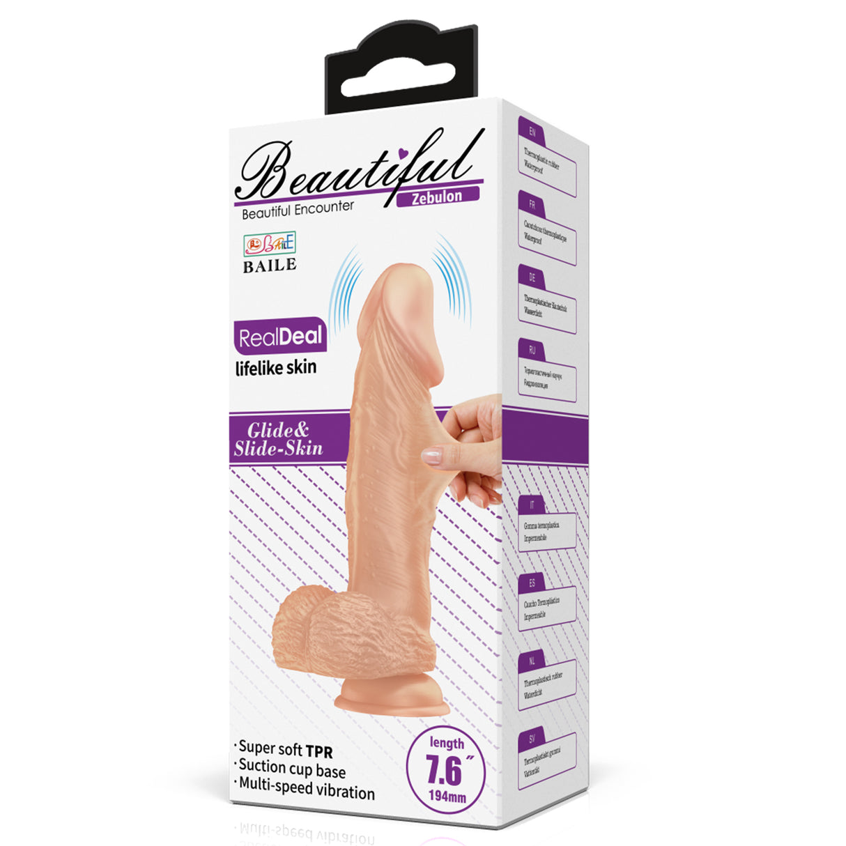 Vibrierender Dildo mit hautähnlicher Haptik, 19,4 cm, mit Saugnapf — Zebulon