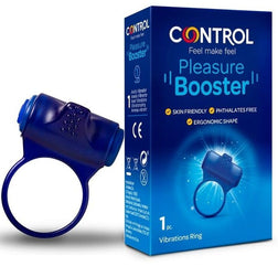 Cockring vibrant Control Toys en silicone — Pleasure Booster en Silicone bleu vu de face