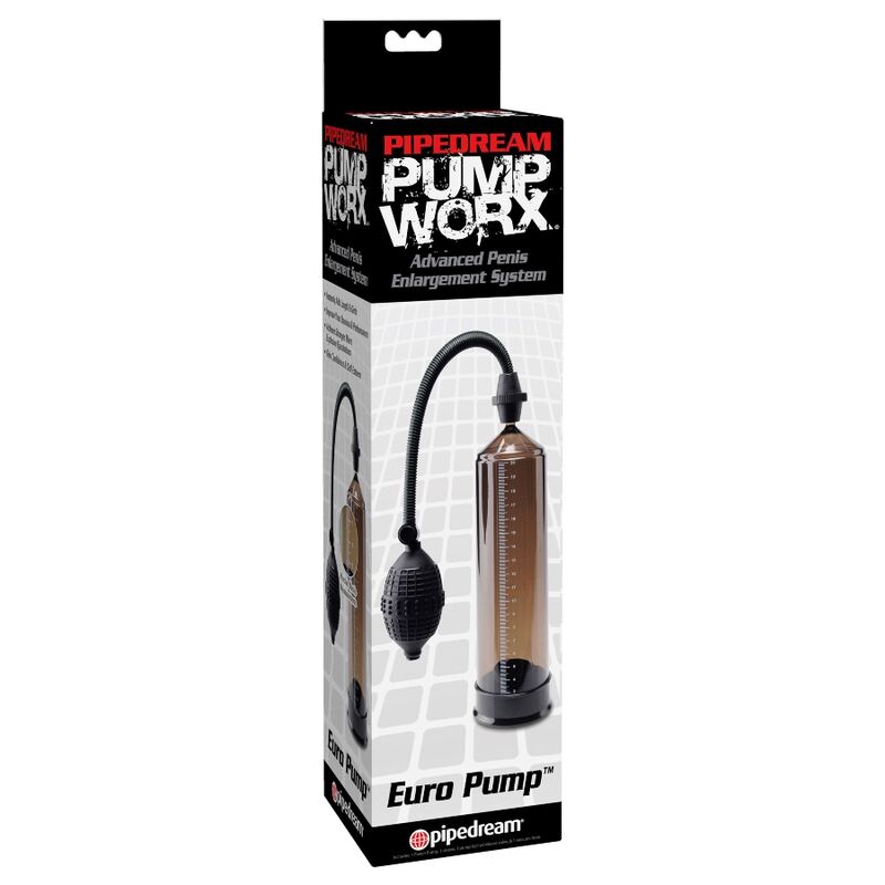 Verpackung der Pipedream Pump Worx Euro Pump mit Abbildung von Pumpe und Zylinder mit Skala