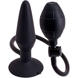Plug anal Seven Creations Plug gonflable noir avec pompe manuelle 14,5 cm — taille M en Silicone noir 14.5 cm vu de face