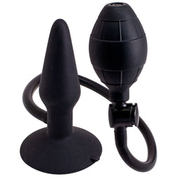 Plug anal Seven Creations Plug gonflable noir avec pompe manuelle 12,7 cm — taille S en Silicone noir 12.7 cm vu de face