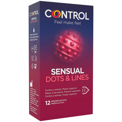 Préservatifs latex texturés points et stries 12 unités — Sensual Dots & Lines — vue de face