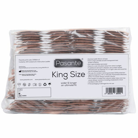 Mug pénis Pasante Préservatifs King Size extra-larges — boîte de 144 vu de face