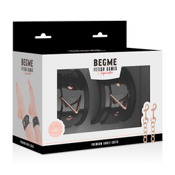 Menottes chevilles cuir végan noir, boucles et chaîne or rose — vue 9