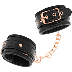 Menottes chevilles cuir végan noir, boucles et chaîne or rose — vue 2