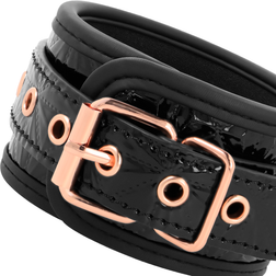 Menottes chevilles cuir végan noir, boucles et chaîne or rose — vue 7
