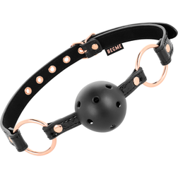 Bâillon boule respirante cuir végan noir et or rose