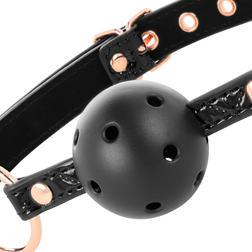 Bâillon boule respirante cuir végan noir et or rose — vue 6